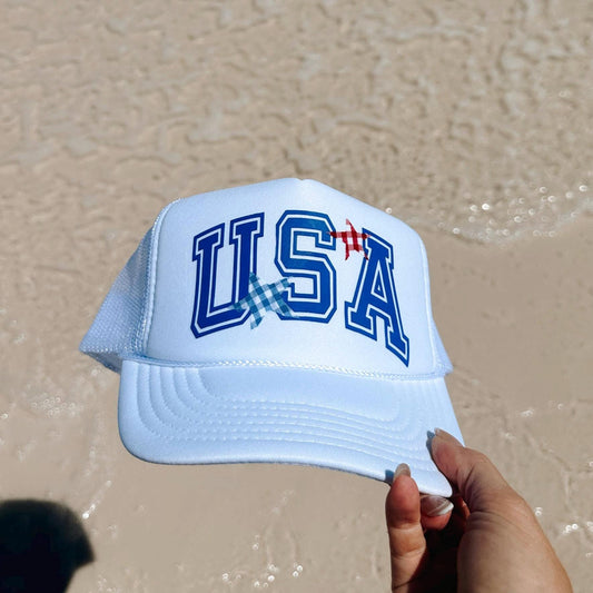 USA & Star Patchwork Trucker Hat, Summer Time, Beach Trip, Fourth of July, July Fourth, Independence Day, Otto Premium Foam Trucker Hat
